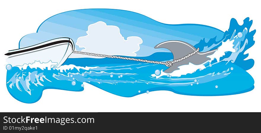 vector image; boat pulled through wave. vector image; boat pulled through wave