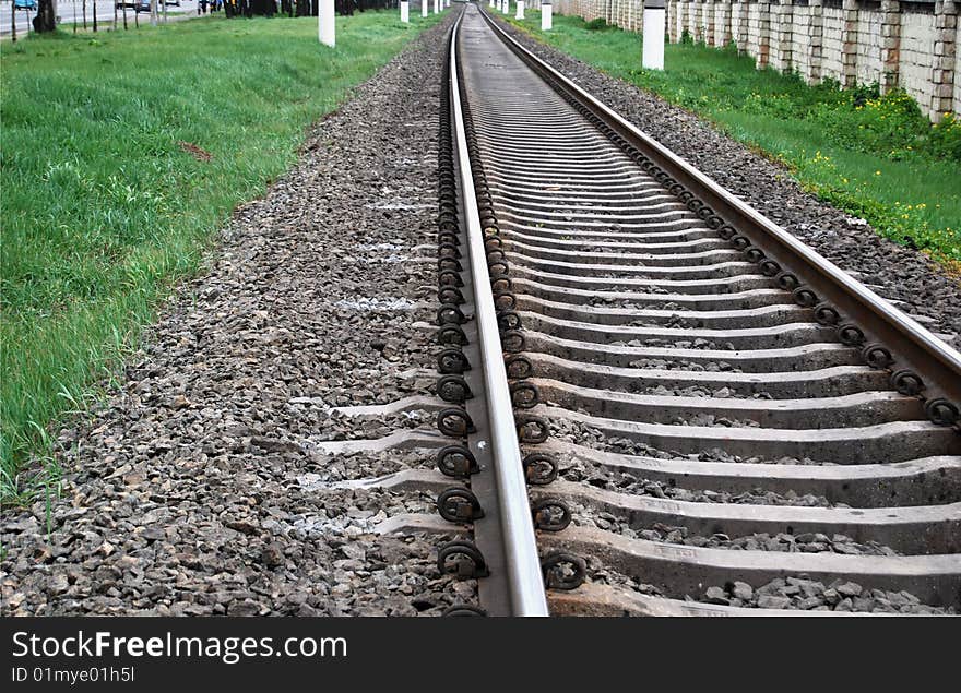 Direct rails in industrial suburb district. Direct rails in industrial suburb district