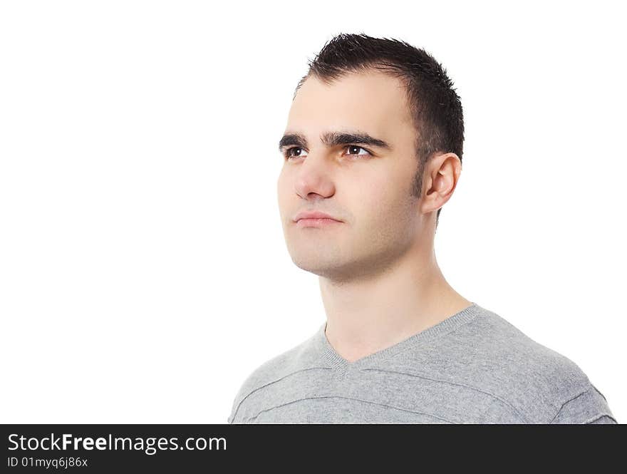 young man thinking and looking up