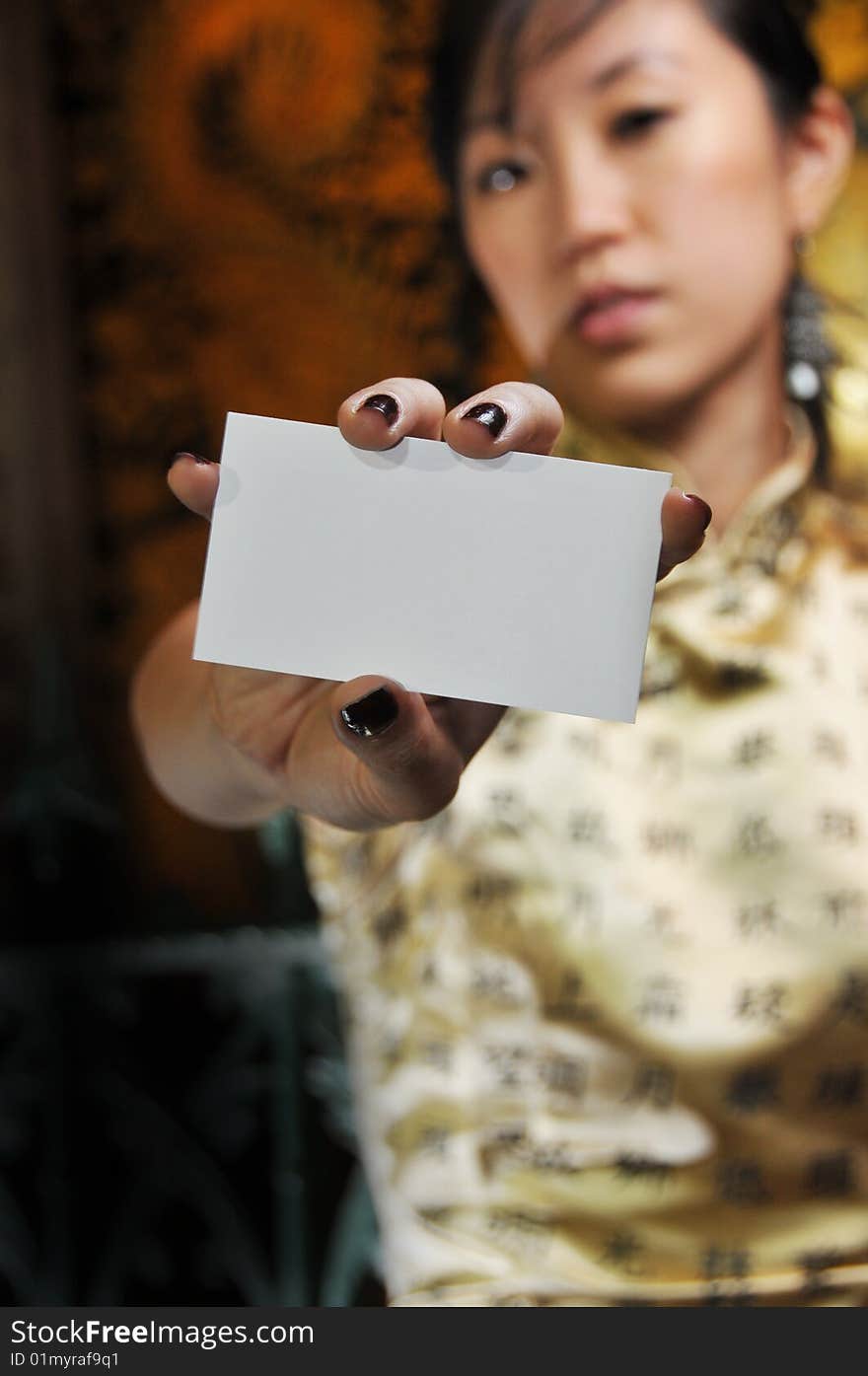 Beautiful Asian Woman Showing Her Name Card