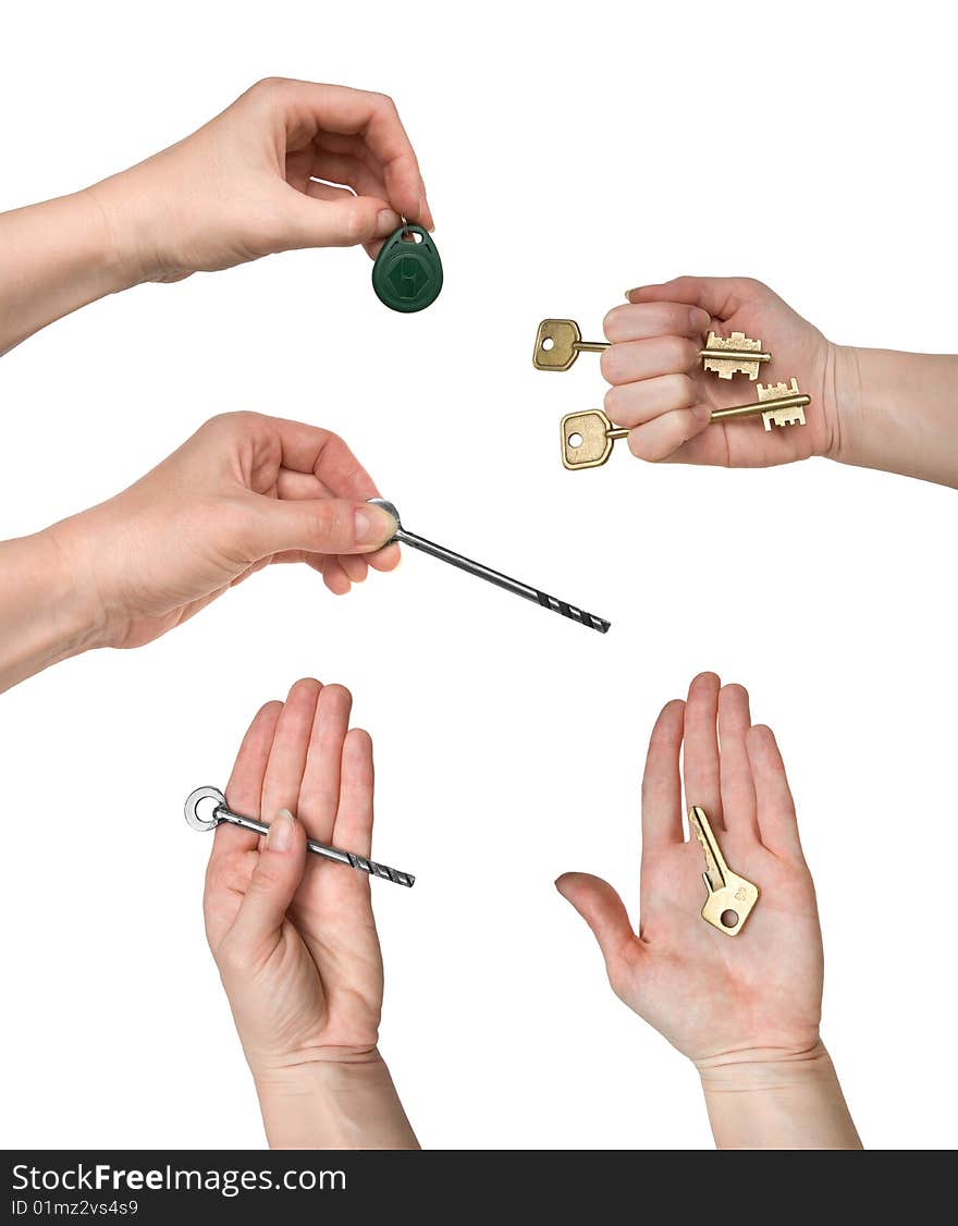 Keys Of Different Kinds In Woman Hands (set)