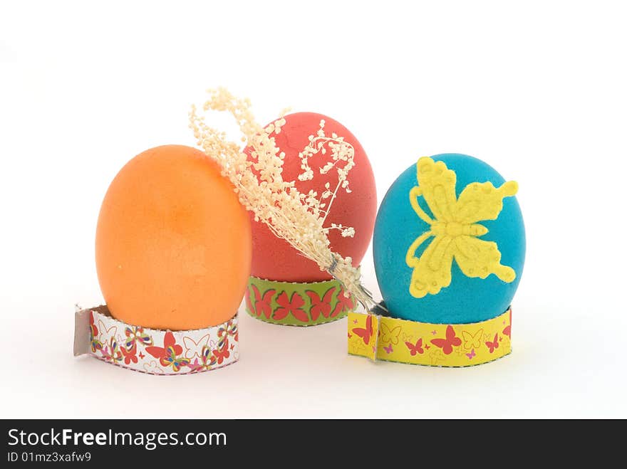 Easter eggs on white background. Selective focus