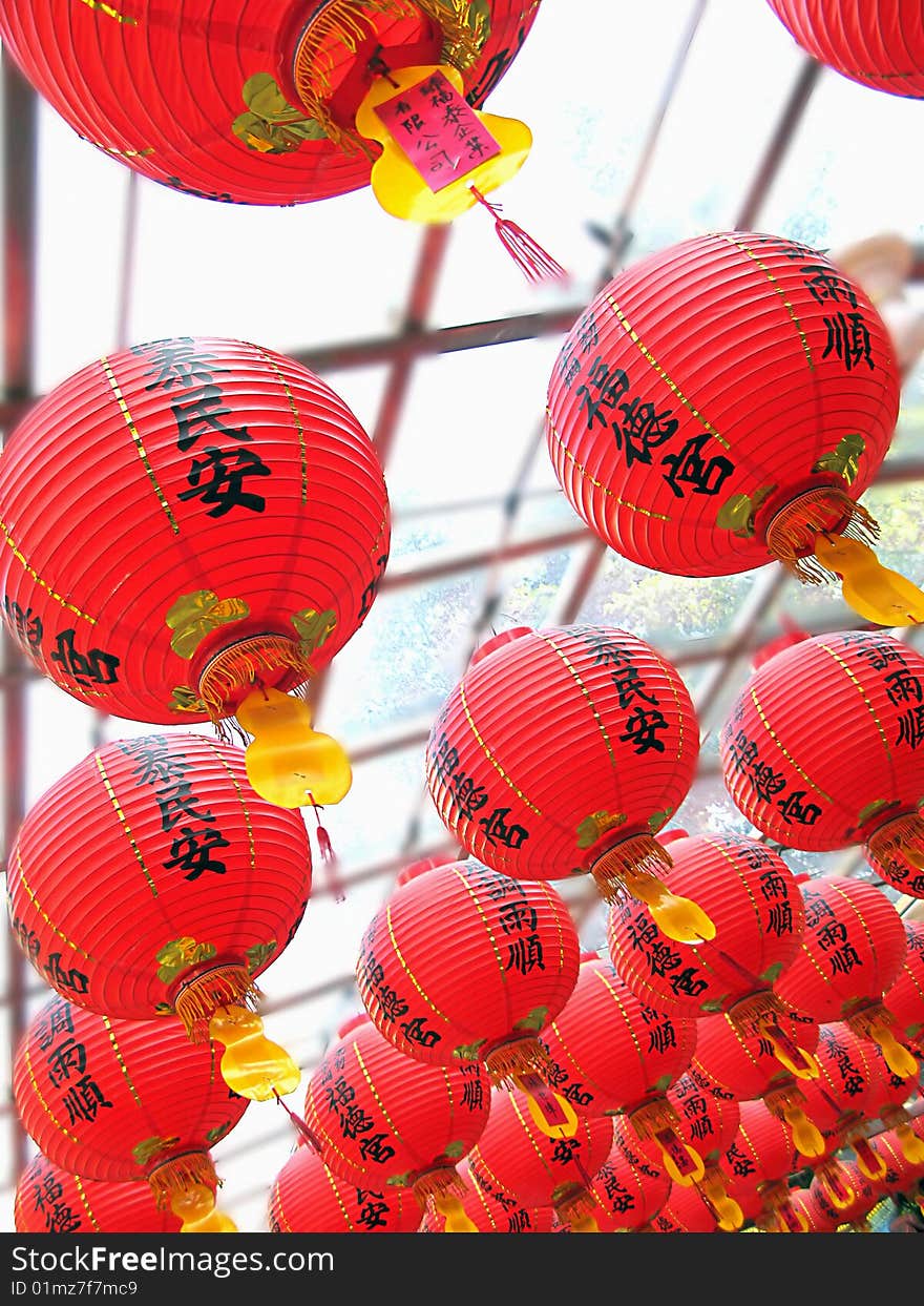 Chinese red lantern in temple