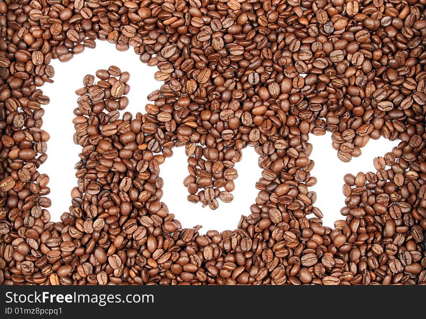 Coffee beans with the written word 'pur'. Coffee beans with the written word 'pur'