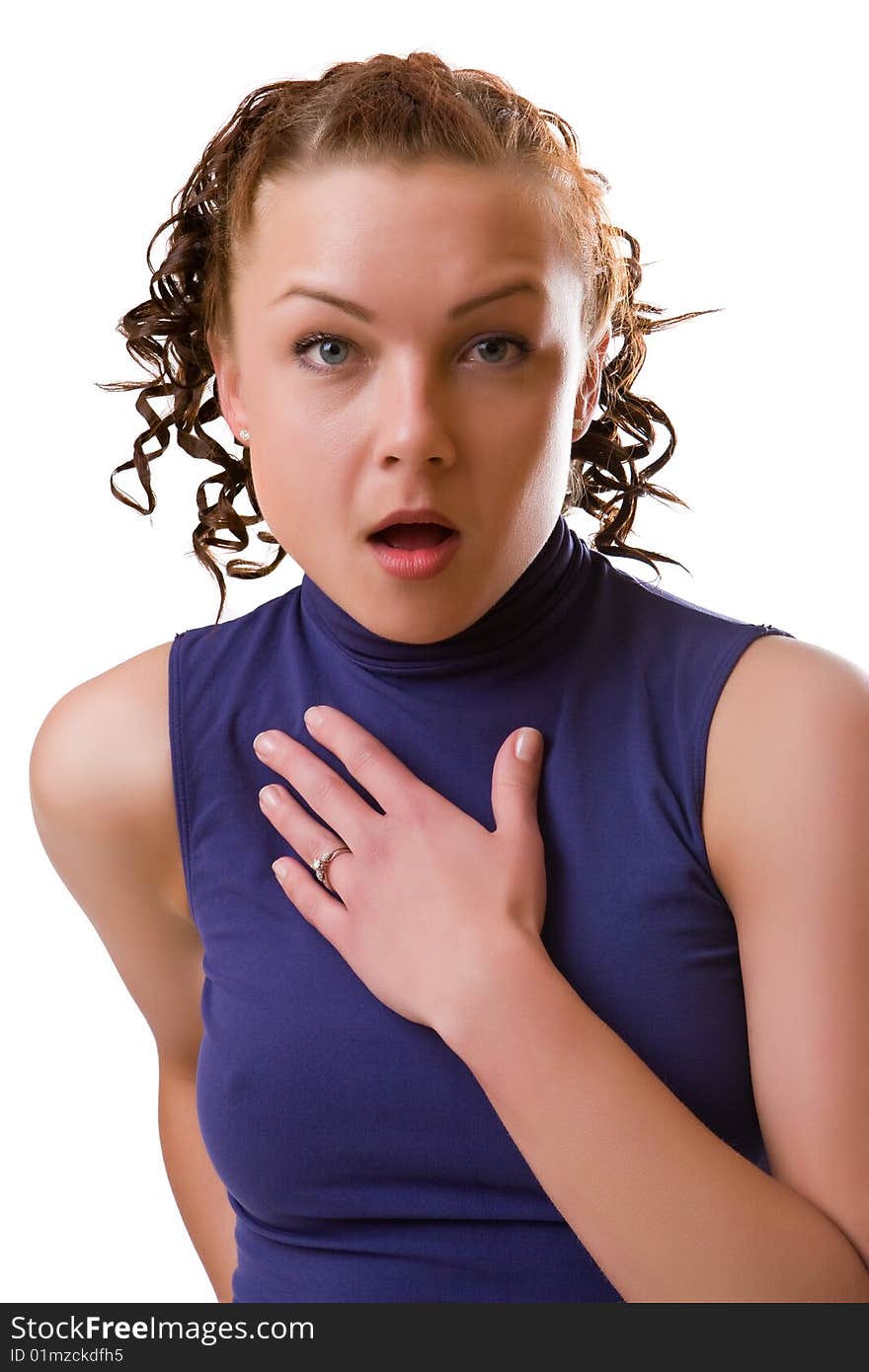 Surprised girl on a white background