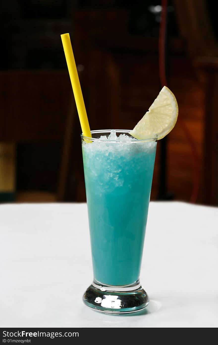 Refreshing blue cocktail with ice