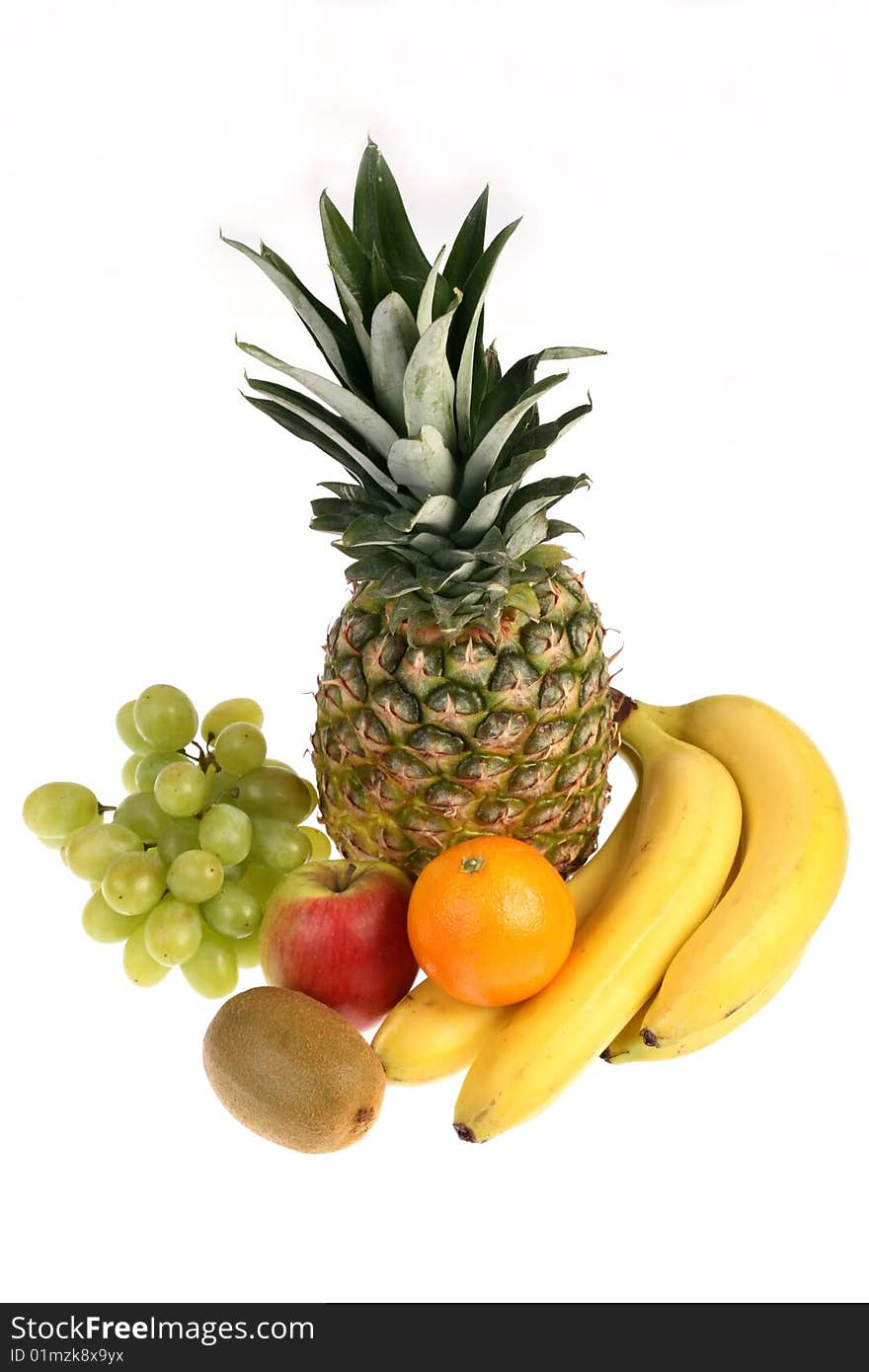 Various fruits on white