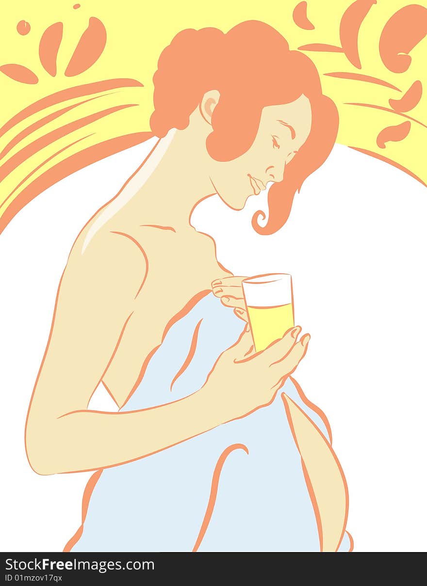 An expectant mother drinking