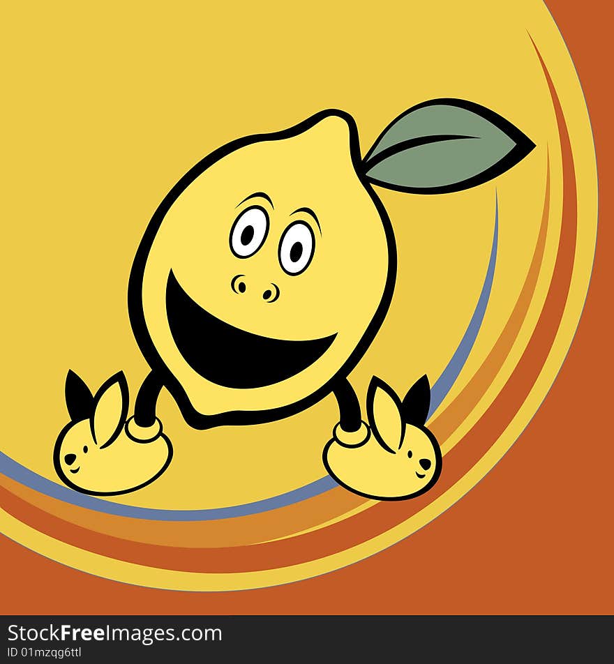 Vector illustration of funny and cute lemon on retro style