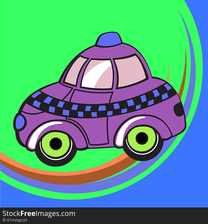 Vector illustration of  Transport Cartoon. Little funky taxi car.