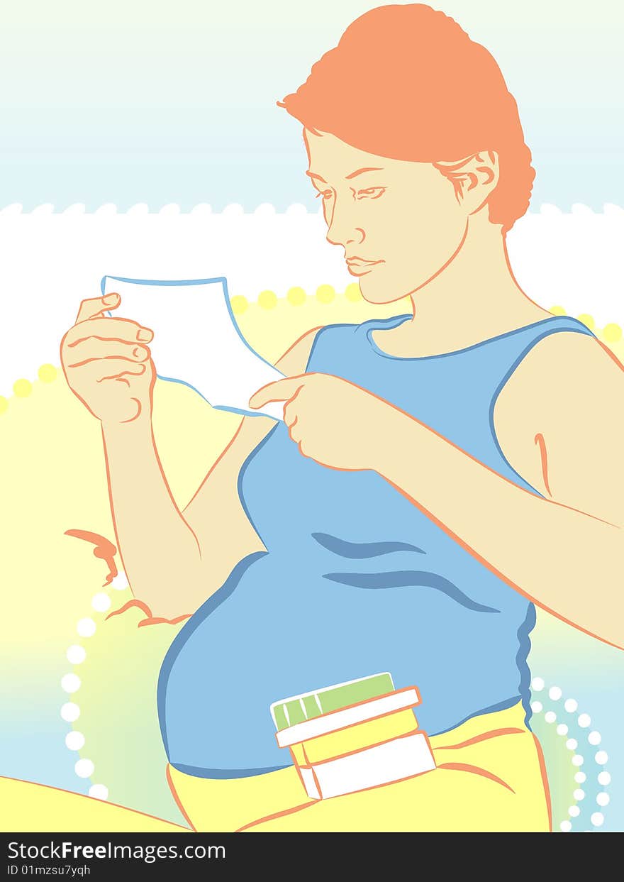 An expectant mother reading manual of drug