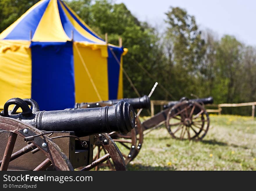 Old historic cannons on battle position