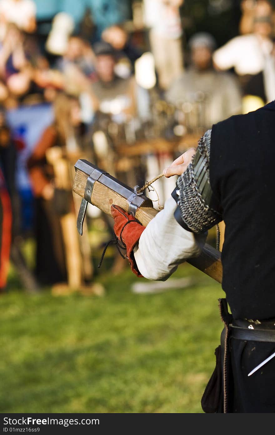 Fireing harquebus during Knight show. Fireing harquebus during Knight show