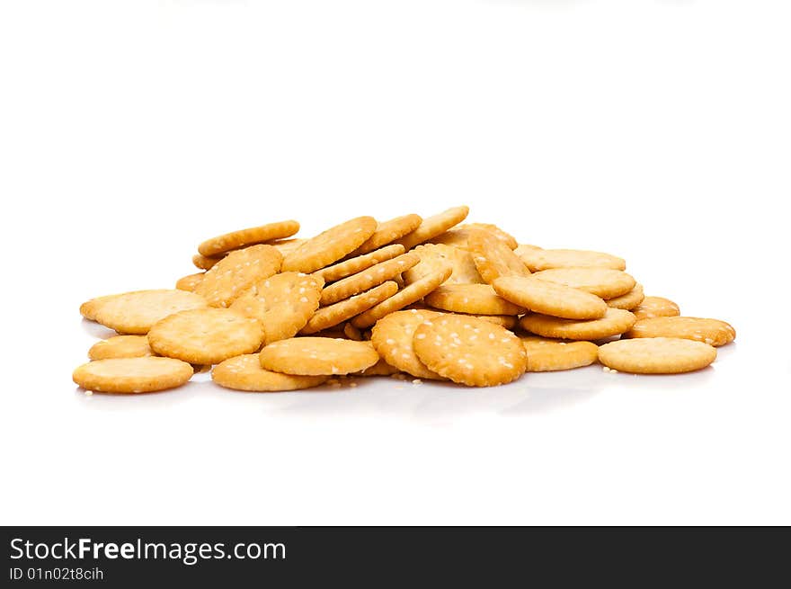 Small group of sesame crackers isolated on the white backgound