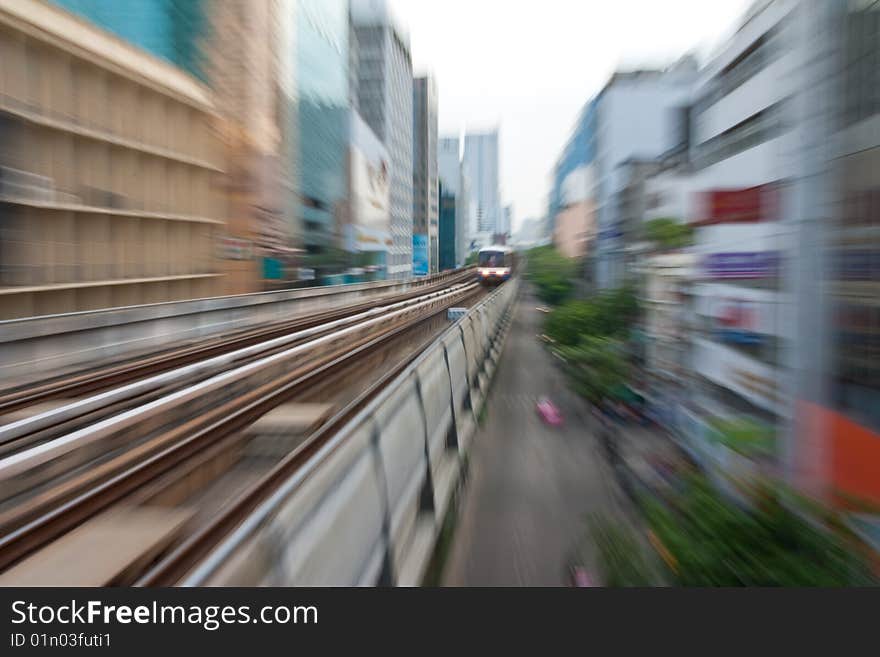 Sky train and buildings in Bangkok, Thailand