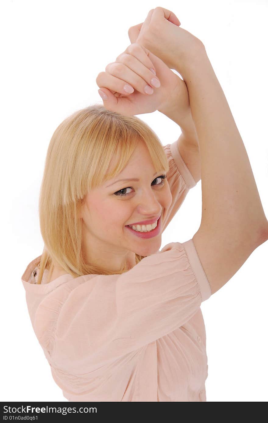 Girl dancing and smiling friendly