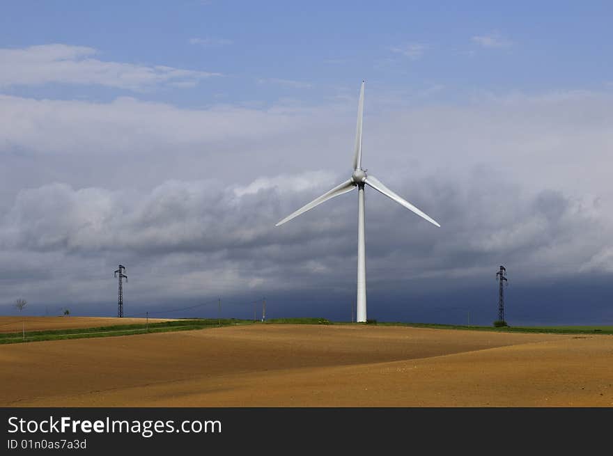 Wind turbine in field