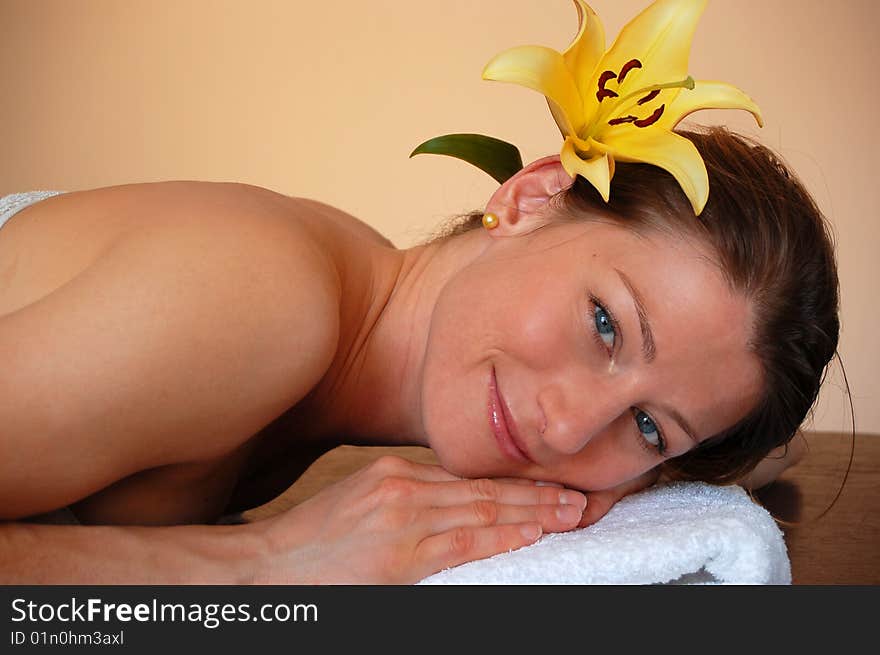 Attractive woman relaxing in spa. Attractive woman relaxing in spa