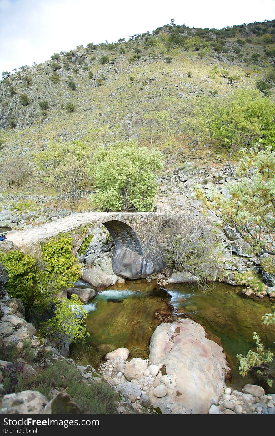 Old bridge at gredos mountains in avila spain. Old bridge at gredos mountains in avila spain