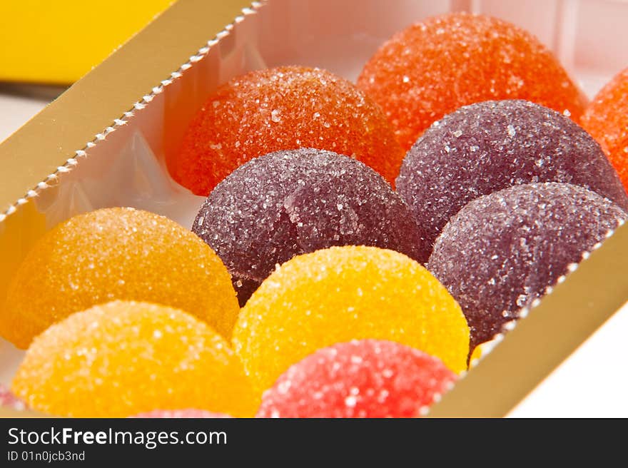 Colorful round shape fruit jelly sweets closeup. Colorful round shape fruit jelly sweets closeup