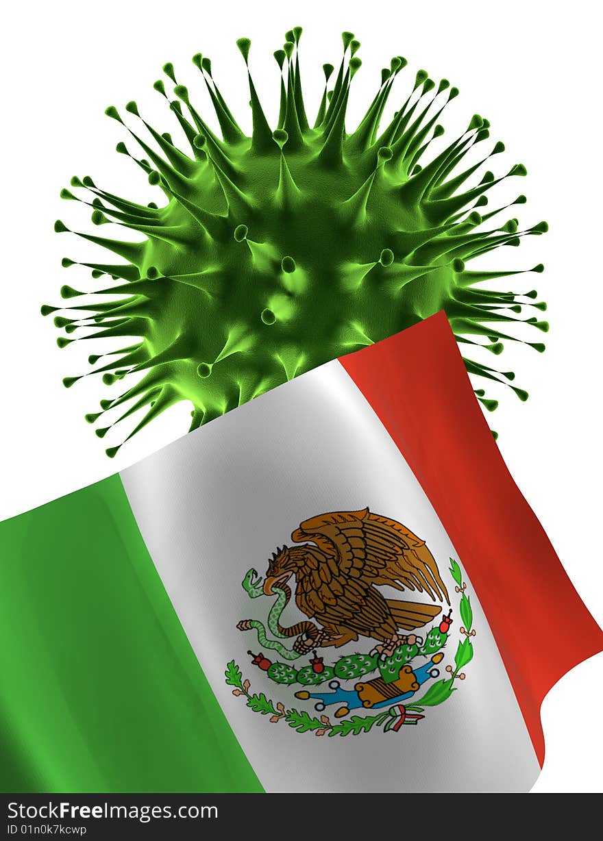 Flu virus with mexico flag. Flu virus with mexico flag