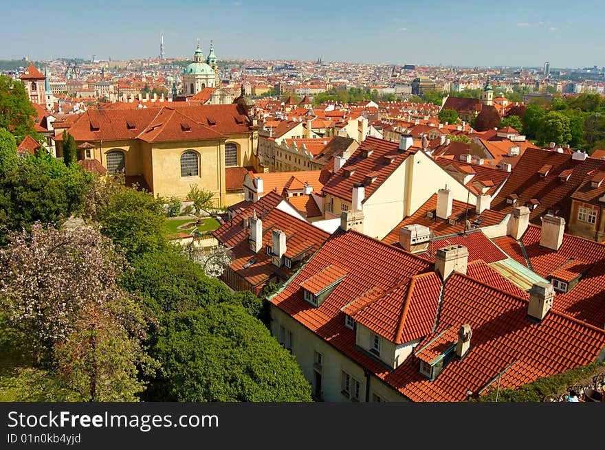 Prague spring panorama on sunny day