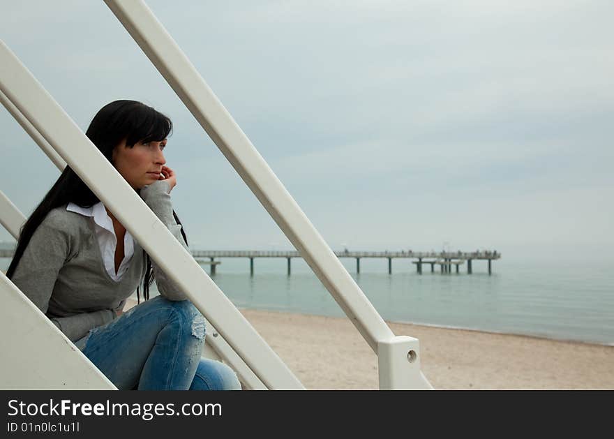 Woman relaxing on baltic-sea coastline. Woman relaxing on baltic-sea coastline