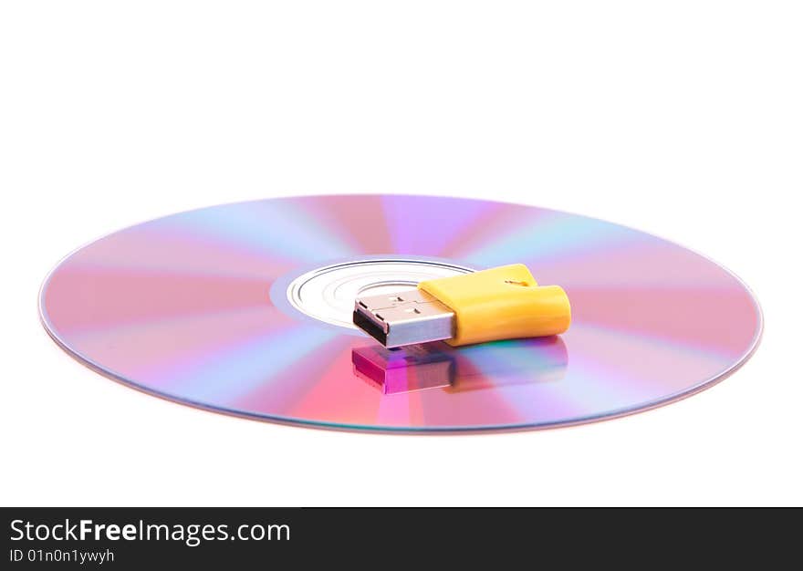 Compact disc over white background