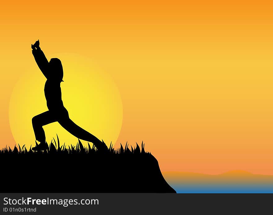 Exercise girl in to the sunset vector illustration