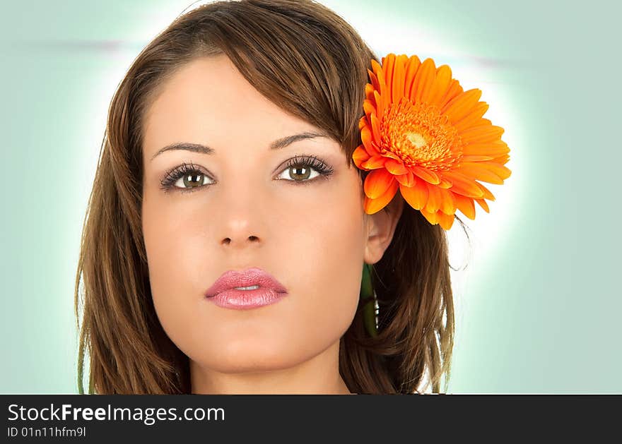 Beautiful portrait of a sexy woman with   flower