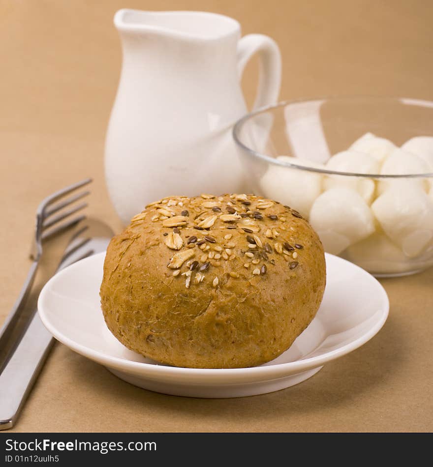 Bread and mozzarella close up