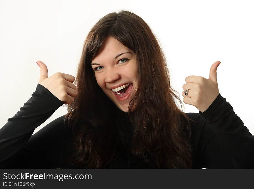 The beautiful, emotional girl on a white background