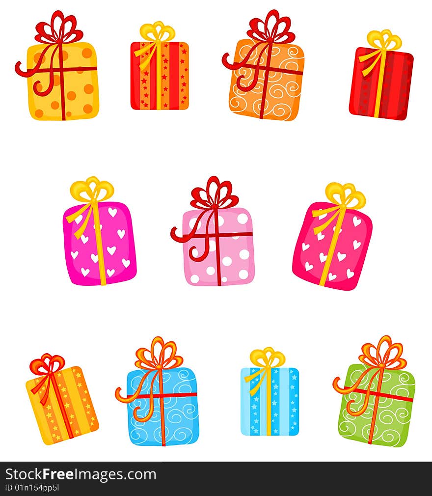 Set of 11 different colorful gifts