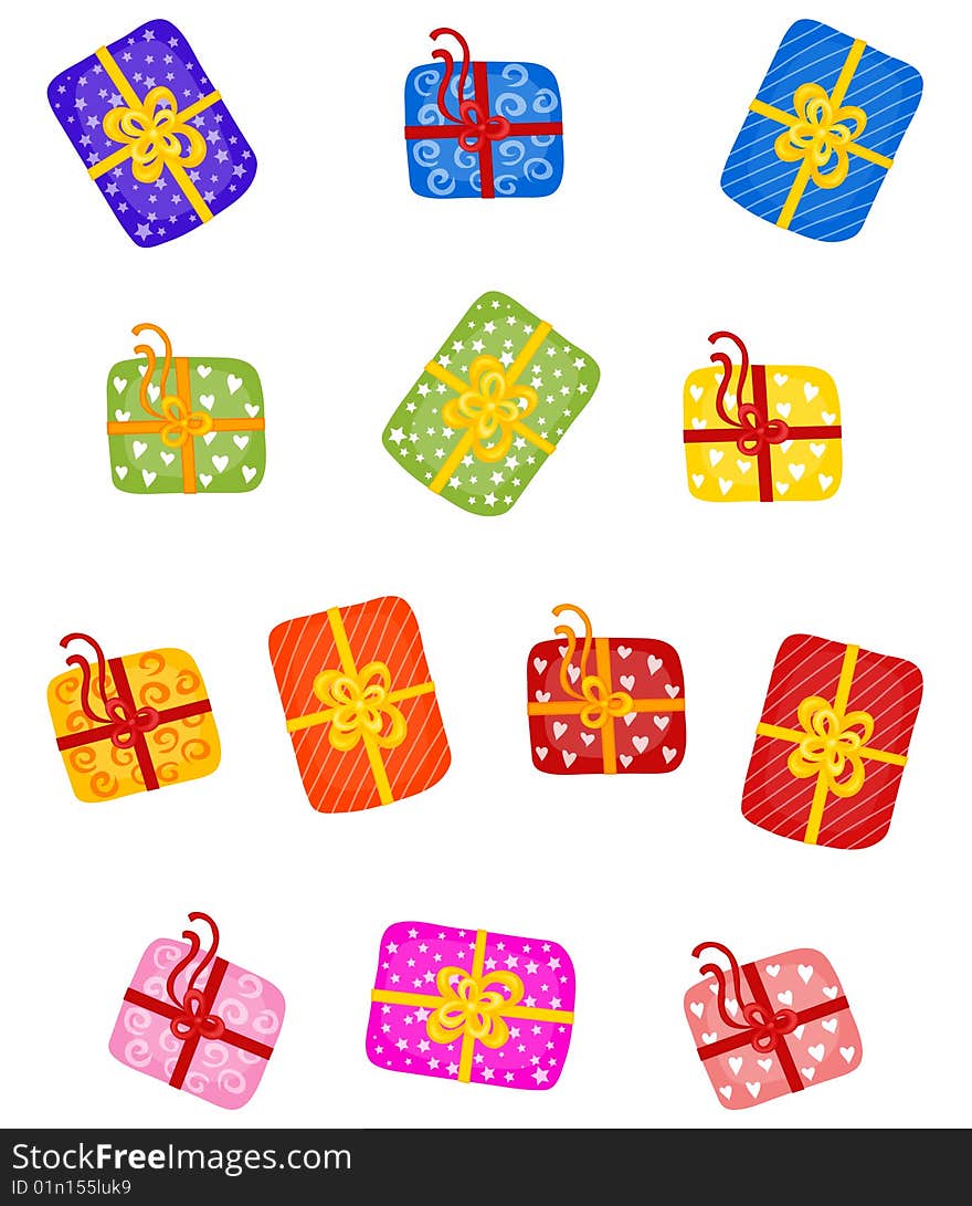 Set of different colorful gifts