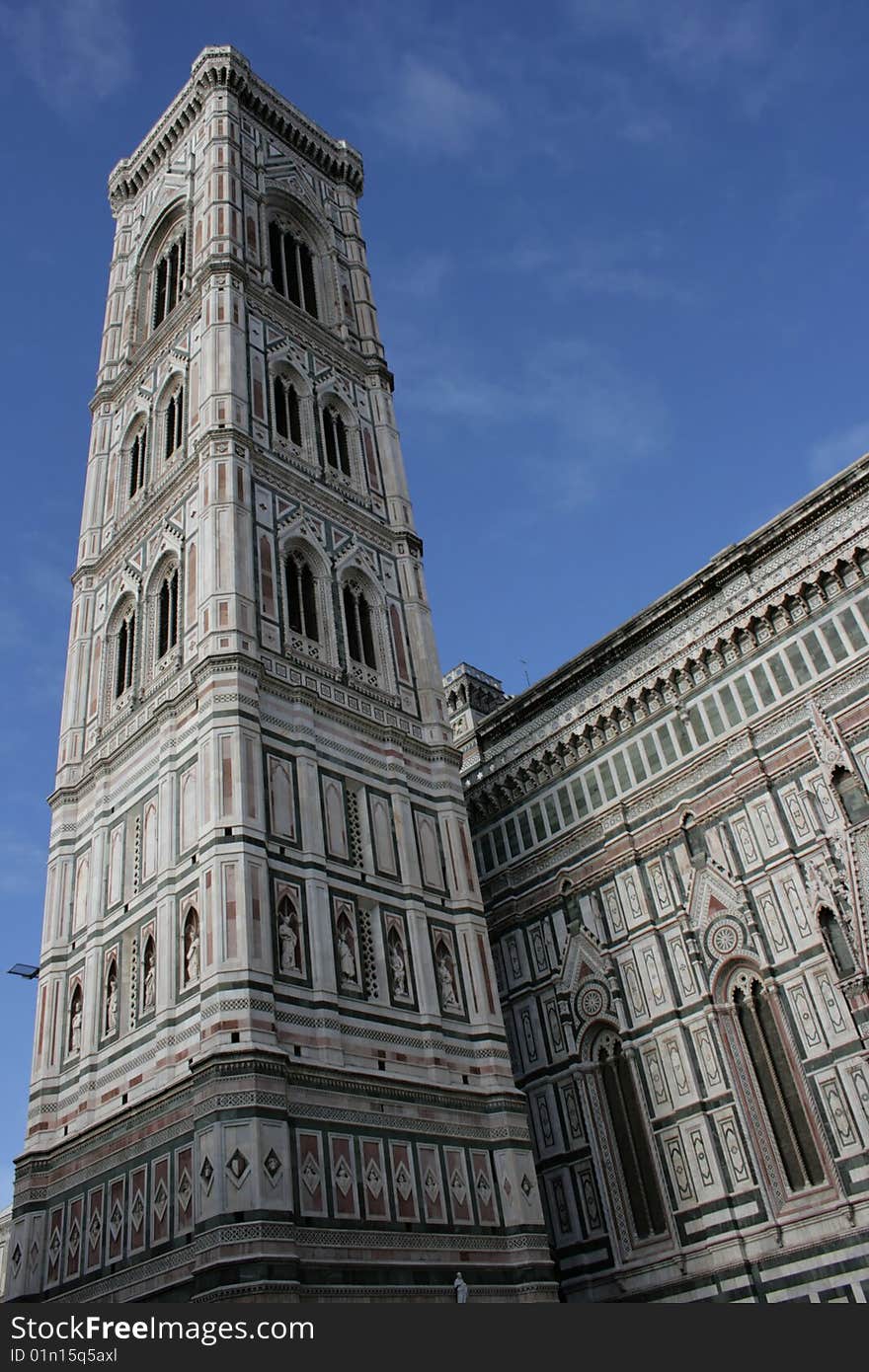 Marble tower and cathedral in Milan, Italy