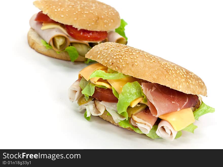 Sandwich with smoked ham and lettuce