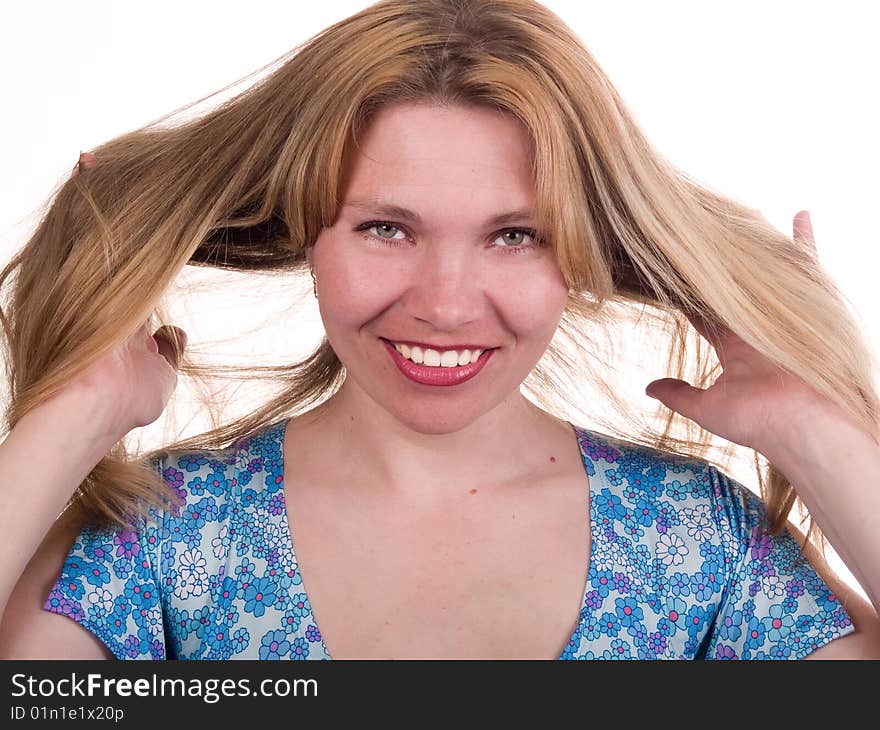 Beauty woman keeps in hand hairs