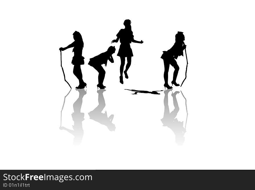 Silhouettes of a girl in various classic poses. Silhouettes of a girl in various classic poses.