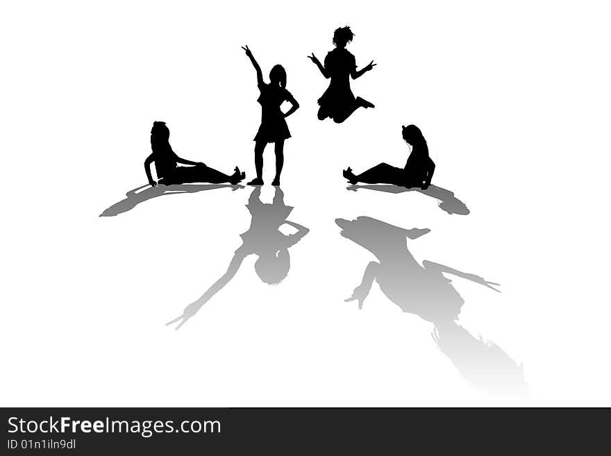 Silhouettes of a girl in various poses from demure to ecstatic. Silhouettes of a girl in various poses from demure to ecstatic.