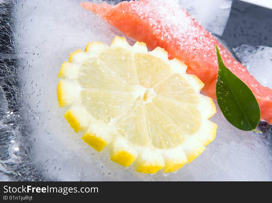 Rose colored fish steak ice storage