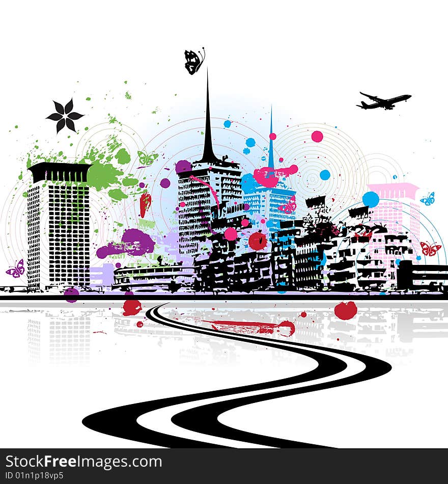 Cityscape background, urban art, vector illustration