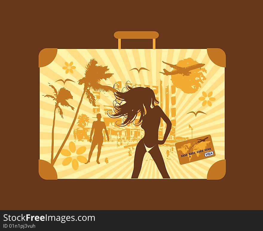 Summer holiday, suitcase, vector illustration