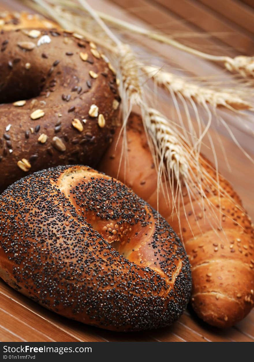 Various baked goods with wheat ears