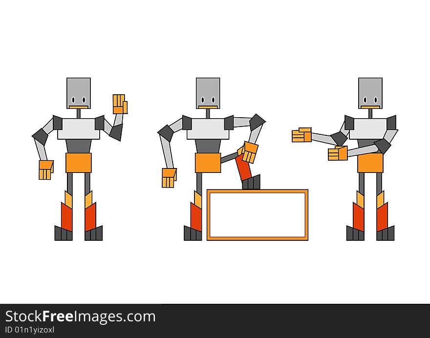 Vector illustration of three funky robots.