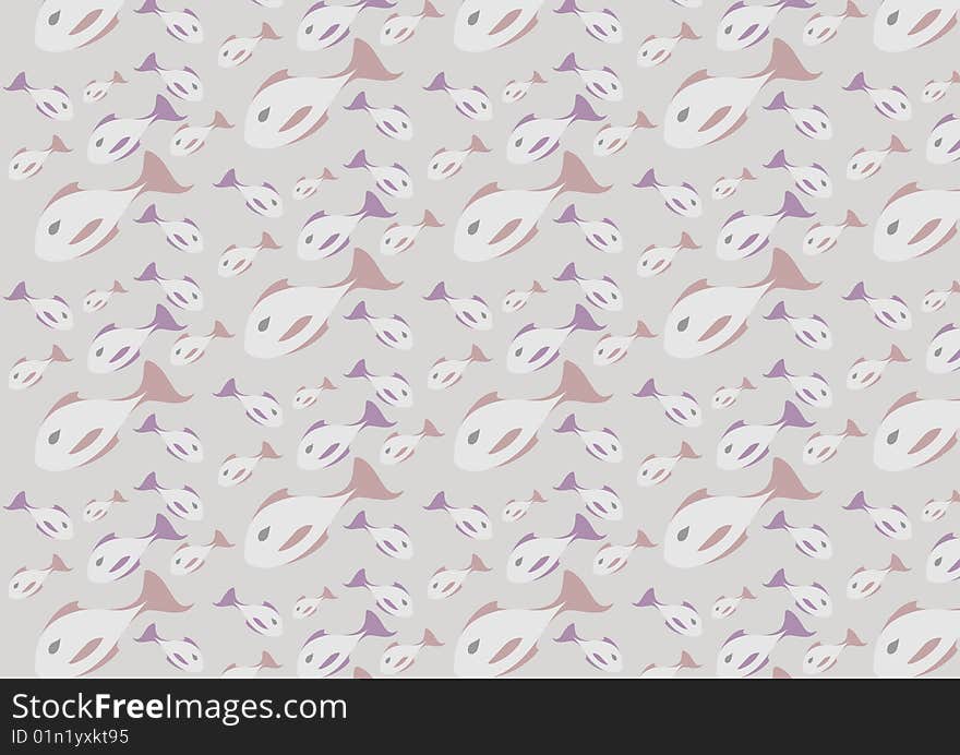 Vector illustration of mid-century modern 1950's style abstract fish pattern. Retro abstract Background.