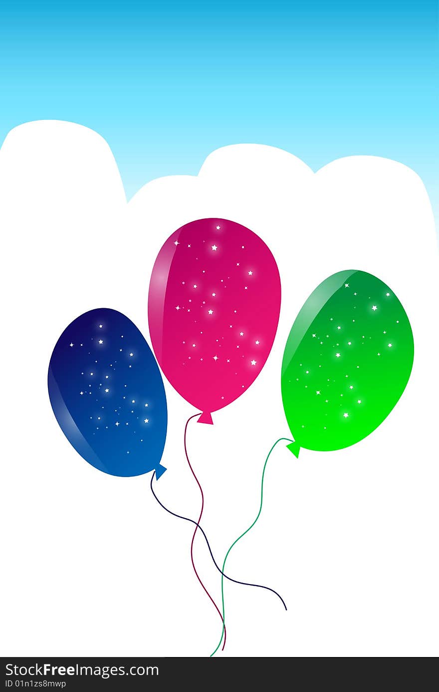 Party balloons on isolated background with sky