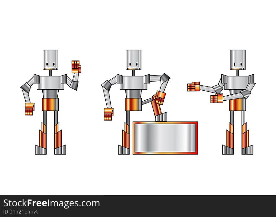 Vector illustration of three funky robots.