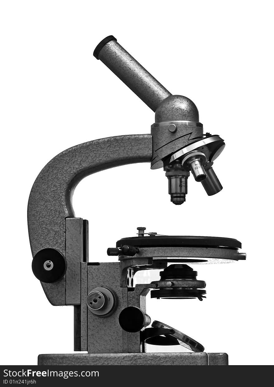 A steel medical microscope of mid 20th c.