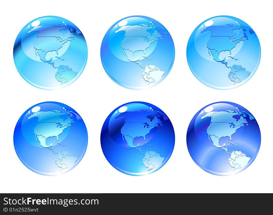 Vector Illustration of globe icons with different continents