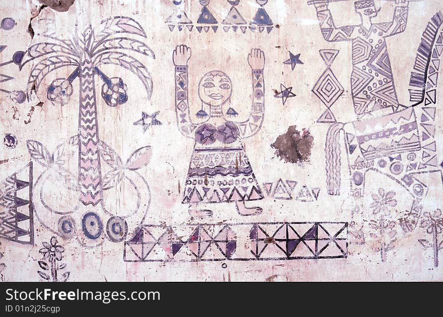 Traditional egyptian wall decoration on an old wall